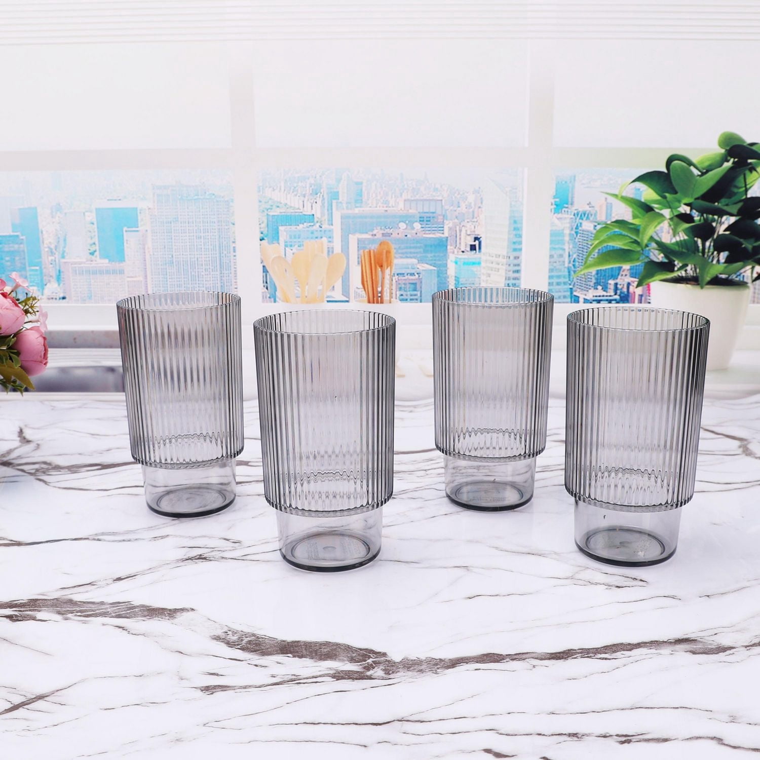 Better Homes and Gardens Grey Ribbed Tritan Highball Tumbler Set