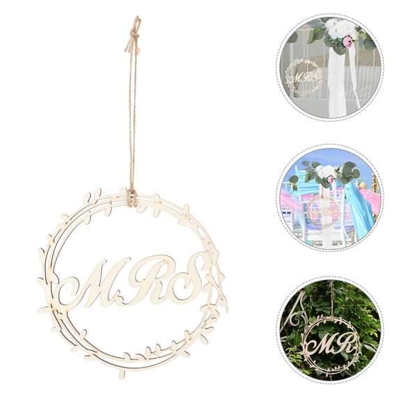 NICEXMAS 2-Pack Reusable Wooden Chair Hanging Signs for Wedding Party Seating Decoration Beige