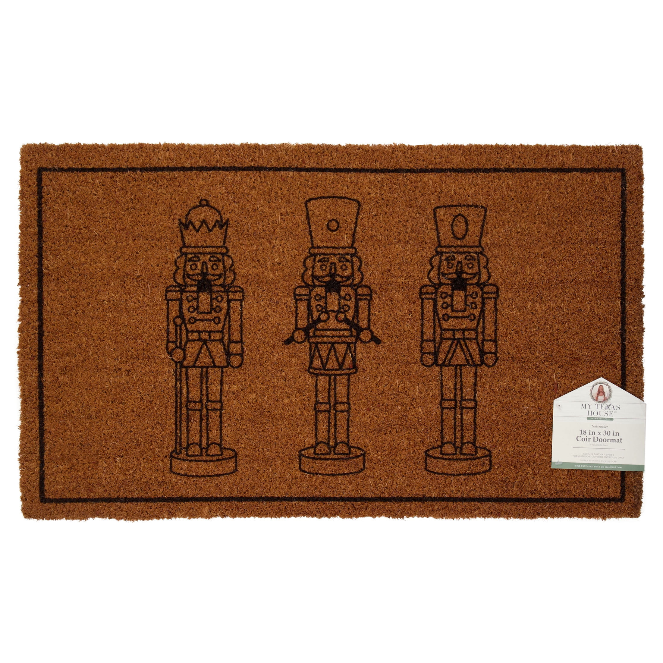 My Texas House Natural and Black Nutcracker Outdoor Coir Christmas Doormat, 18" x 30"
