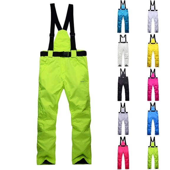 dgysar Snow Pants for Women and Men Winter Windproof Insulated Ski Bib Overalls Solid Color Sleeveless Straps Jumpsuits with Pockets, Fluorescent Green M