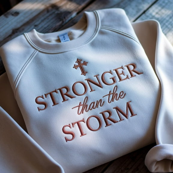 Embroidered Stronger Than The Storm Sweatshirt: Christian Faith-Based Apparel, Christmas Gift