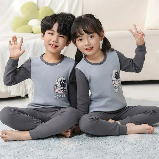 Pijamas de Navidad para ninos conjunto de ropa de invierno para ninos y ninas Tops con cuello redondo y pantalones largos ropa de dormir para bebes pijamas de gato de dibujos animados