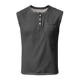 thumbnail image 4 of Men's Waffle Knit Henley Tank Top, Button Front with Chest Pocket, Breathable Sleeveless Shirt for Gym, Workouts and Muscle Fit Casual Wear, Big and Tall Sizes S-3XL Dark Gray, 4 of 9