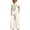 Beige, variant on Botanical Embroidered Linen Set for Women, V-Neck Short Sleeve Tunic Top with Wide Leg Palazzo Pants - Boho Summer Vacation Co-ord Outfit White XXL