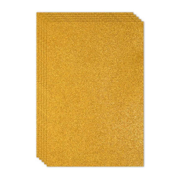 Uxcell Golden Shiny EVA Glitter Foam Sheet 11.8 x 7.9 Inch 2mm Thick with Back Adhesive Sparkle EVA Glitter Felt for Crafts DIY Project, 5 Pcs