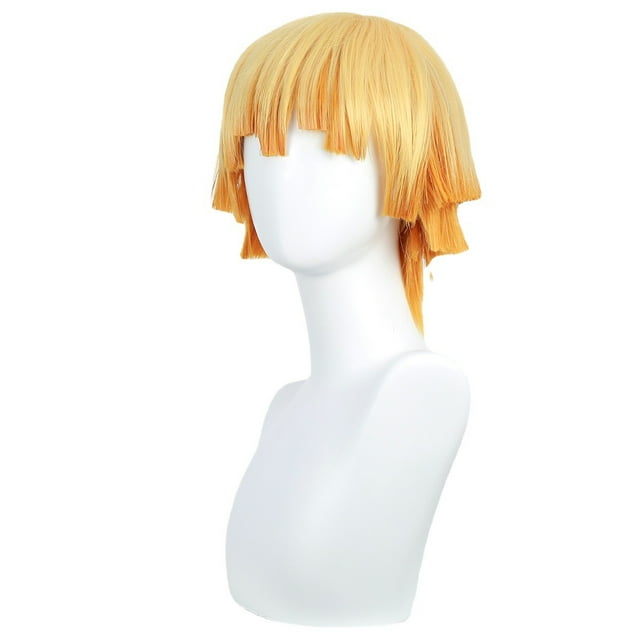 Peluca corta para cosplay, color amarillo degradado, sintética, 34 cm, para todas las edades