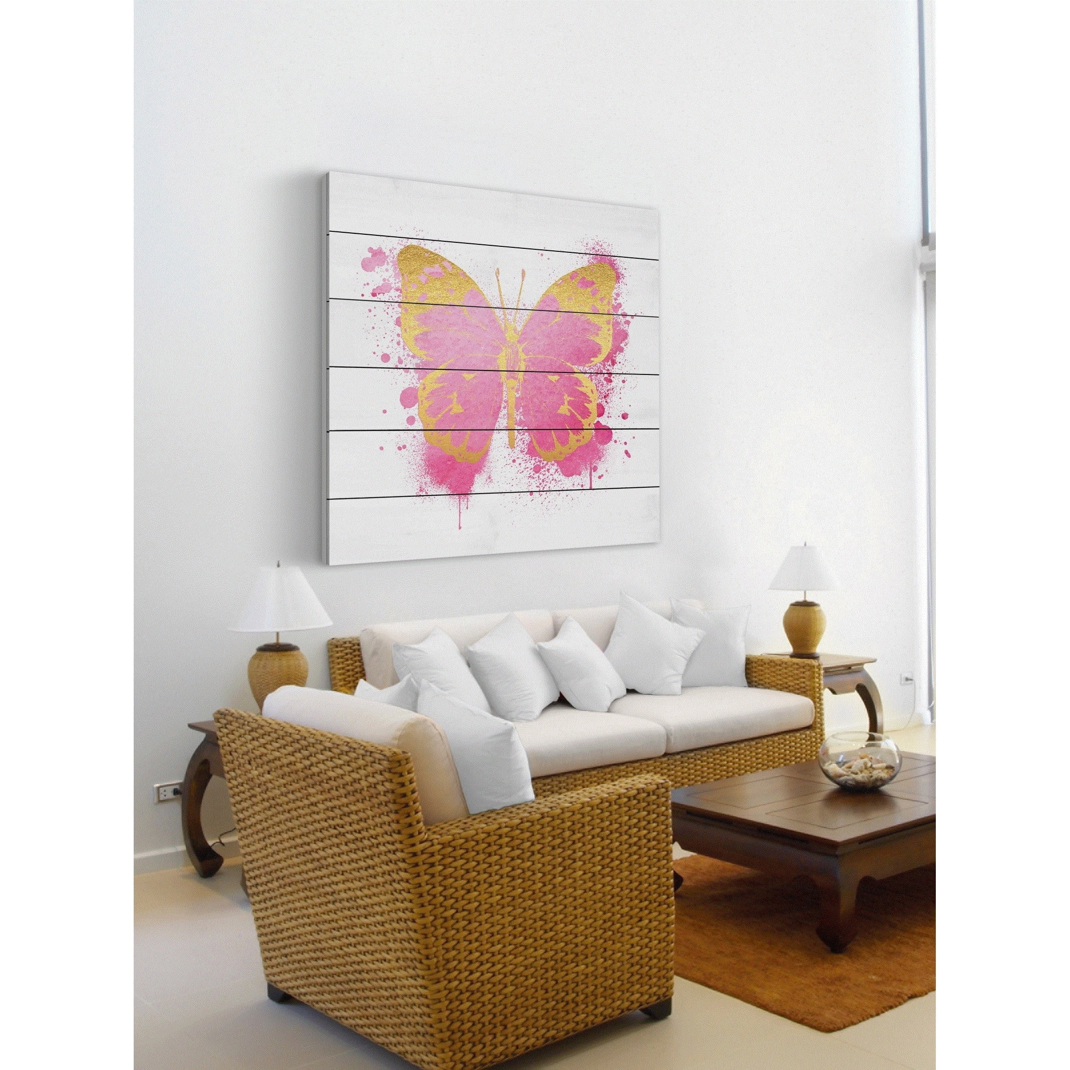 Marmont Hill "Butterfly Gold Pink" by Amanda Greenwood Painting Print on White Wood