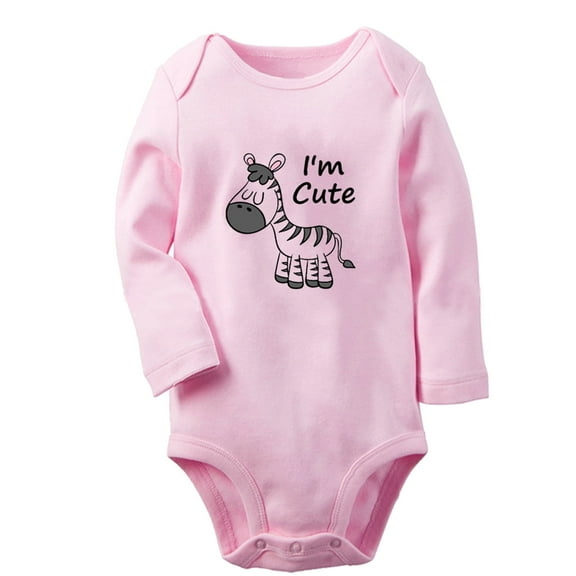 iDzn I'm Cute Funny Rompers, Newborn Baby Unisex Bodysuits, Infant Animal Zebra Graphic Jumpsuits, Toddler Kids Long Sleeve Oufits (Pink, 0-6 Months)