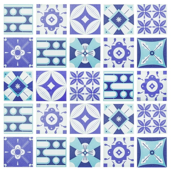 Dundee Deco Peel and Stick Self Adhesive Wallpaper - Blue Teal Hint of Green Shapes in Squares, 18 ft x 24 in