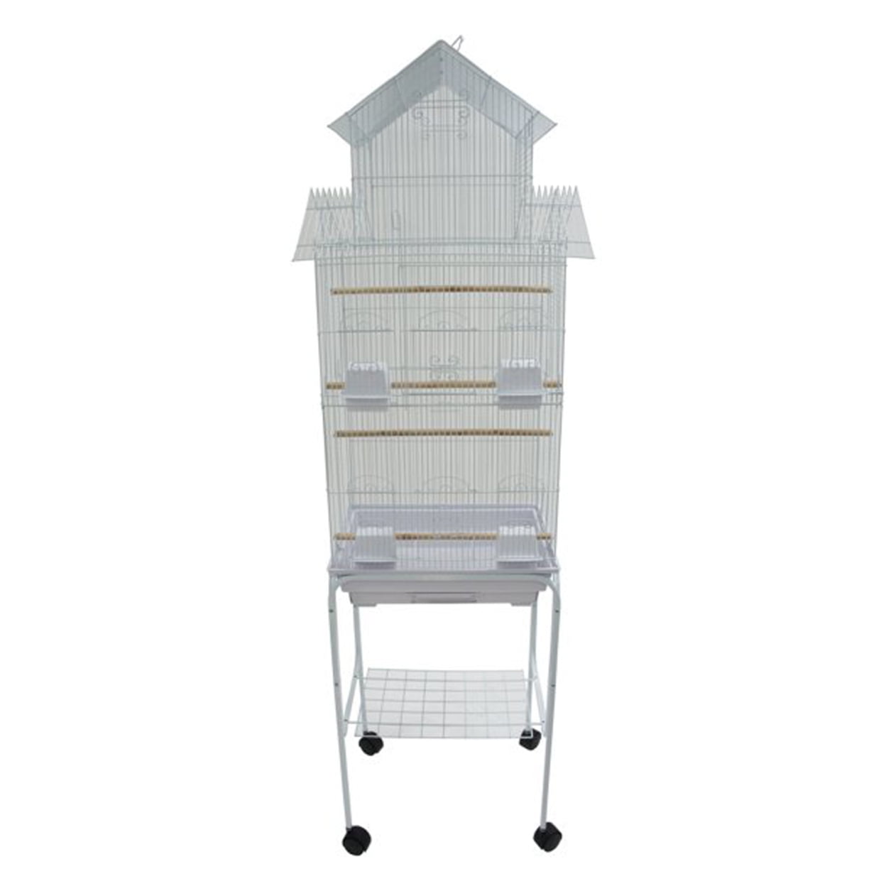 YML 6844_4814WHT 3/8" Bar Spacing Tall Pagoda Top Bird Cage with Stand, White