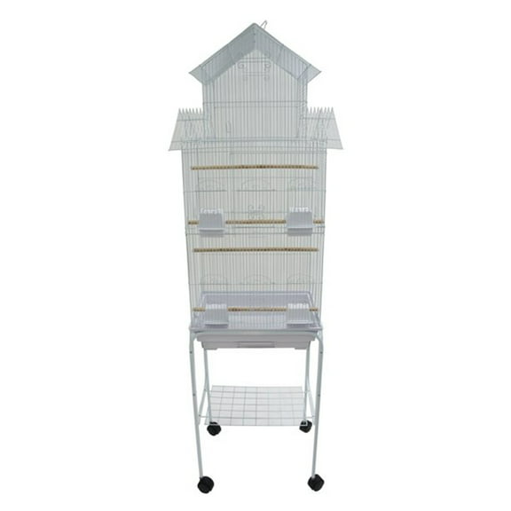 YML 6844_4814WHT 3/8" Bar Spacing Tall Pagoda Top Bird Cage with Stand, White