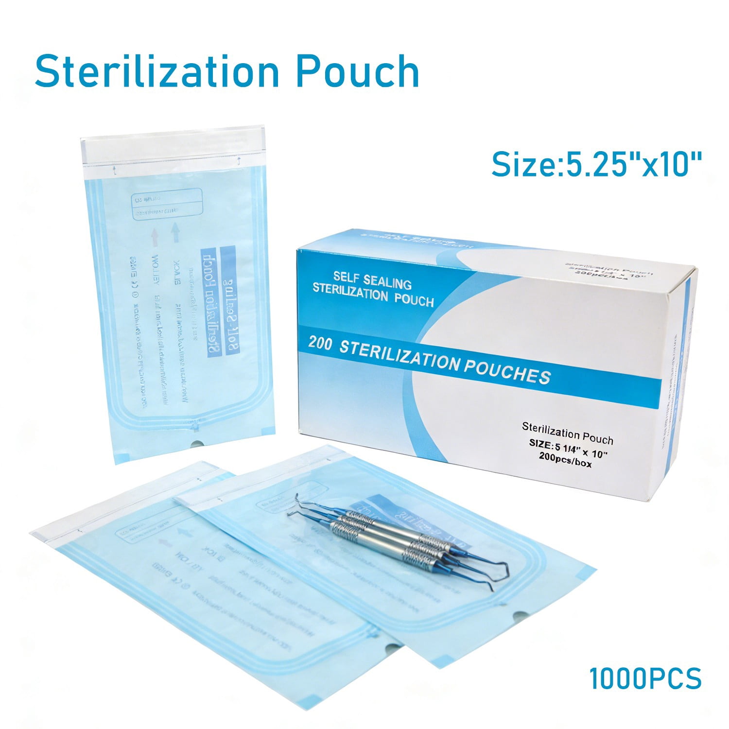FOUR E's Scientific Sterilization Pouches- 5.25 " x 10 " Dental Medical Self Seal Pouch Bag 1000pcs