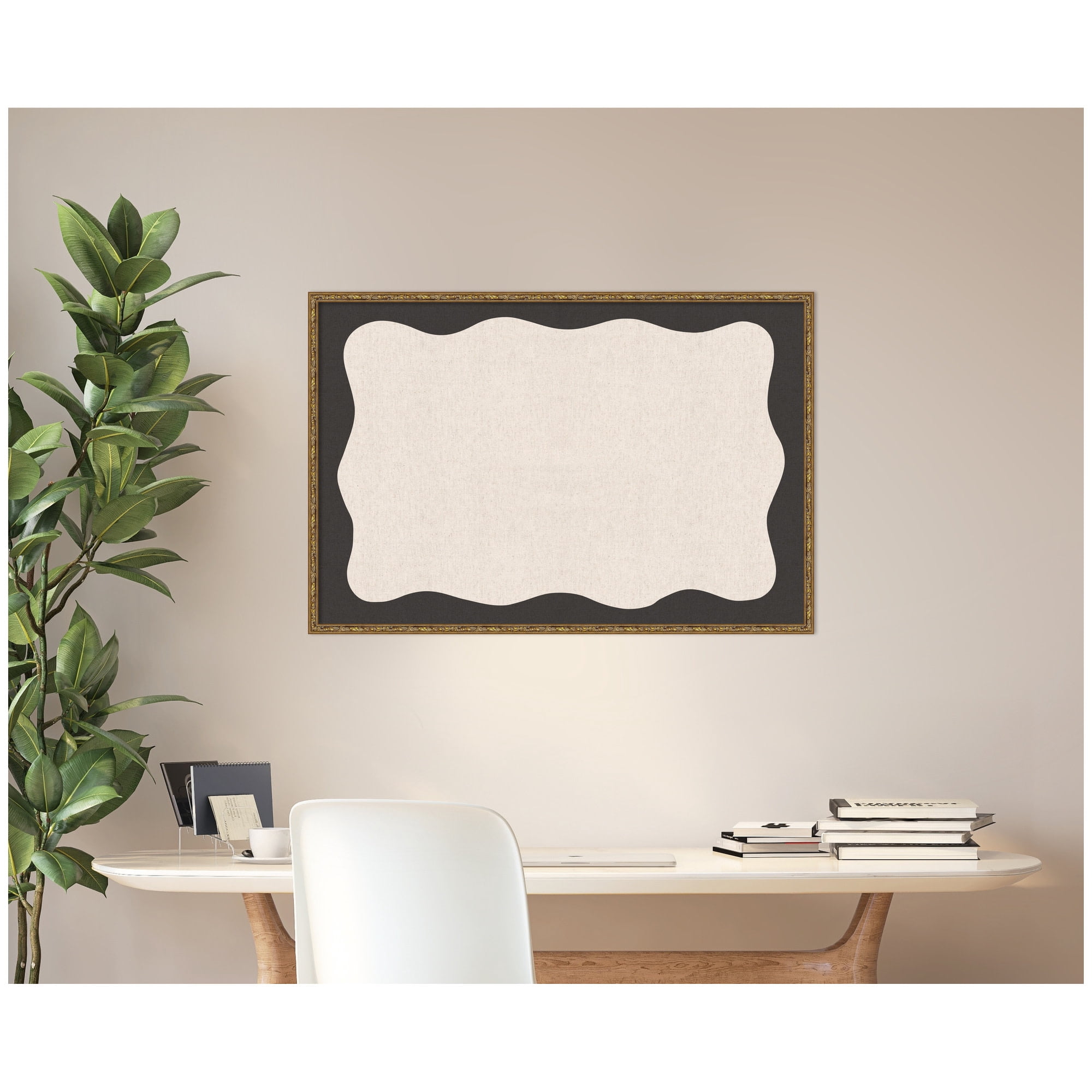 Kate and Laurel Framed Fabric Pinboard 37 x 25,  Printed Linen Decorative Bulletin Board for Use as a Vision Board or Wall Organization, Belvedere Bronze Frame