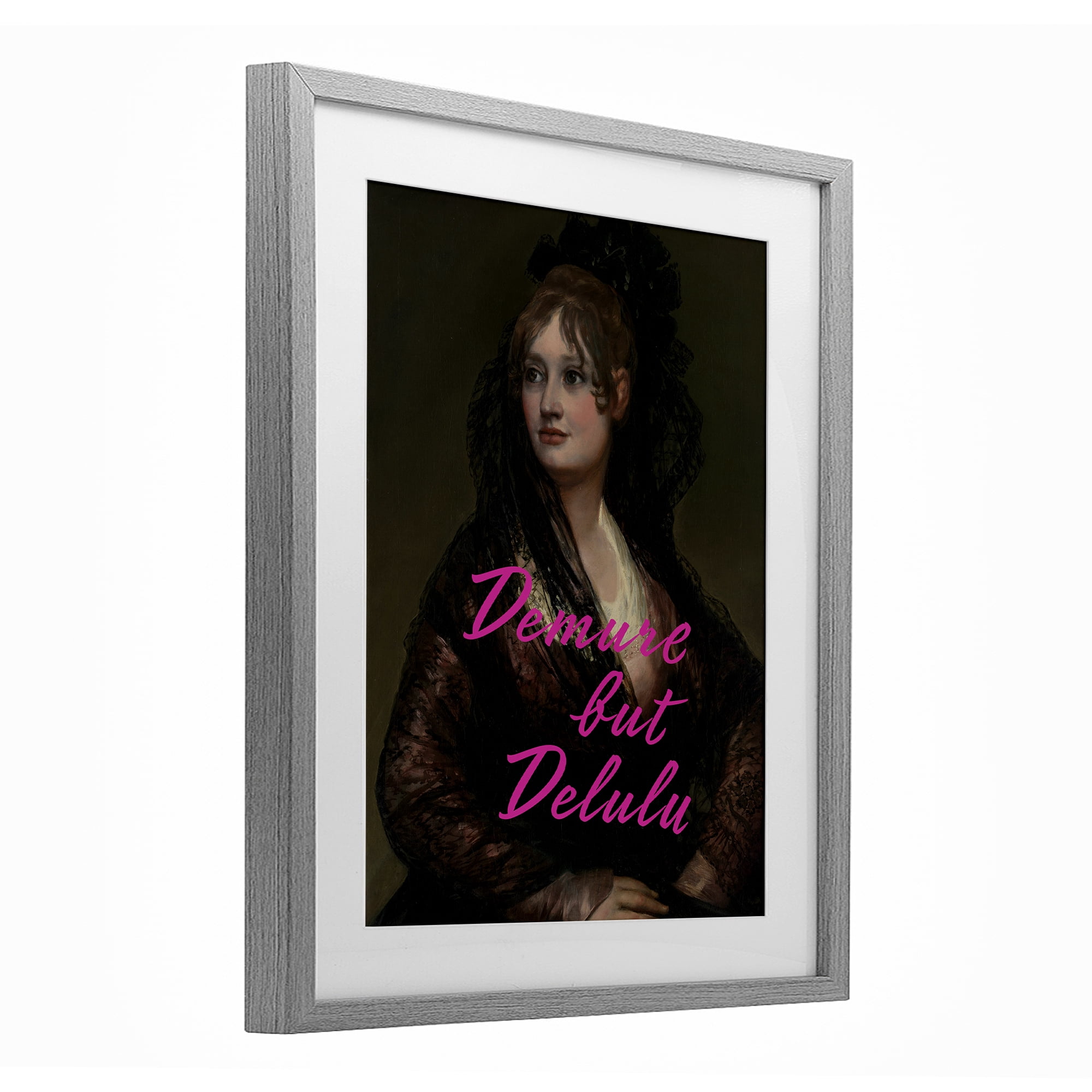 Stupell Industries Iconic Demure But Delulu Gray Framed Print Under Glass, design by Grotto Studios