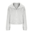 thumbnail image 5 of ATOYSOY Women's Workout Solid Color Jackets Spring Loose Cropped Coat Tops Zipper Stand Collar Sweatshirts Long Sleeve Shirts Winter Casual Blouse Fleece Fashion White L, 5 of 6