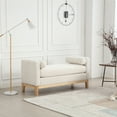 thumbnail image 3 of 53.5"W Elegant Upholstered Bench with Wood Legs & Round Pillows,Comfy Boucle Fabric Footrest with Arms, Entryway Bench for End of Bed, Bedroom and Living Room, Ivory, 3 of 6