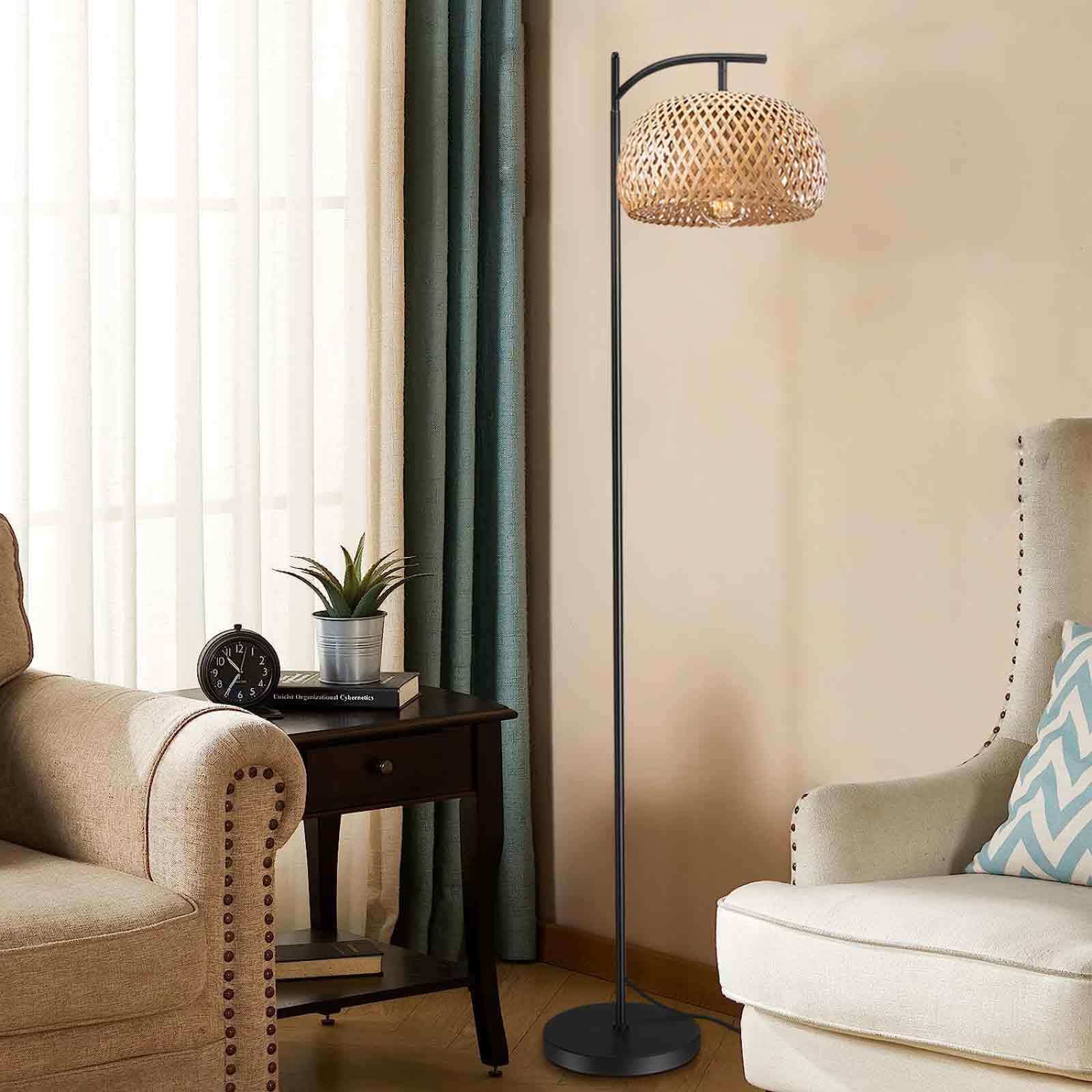 EE Eleven Master Floor Lamp for Living Room Farmhouse Rattan Standing Lamp, Nature Boho Bamboo Lampshade Floor Light for Bedroom, Office (Bulb not Include)