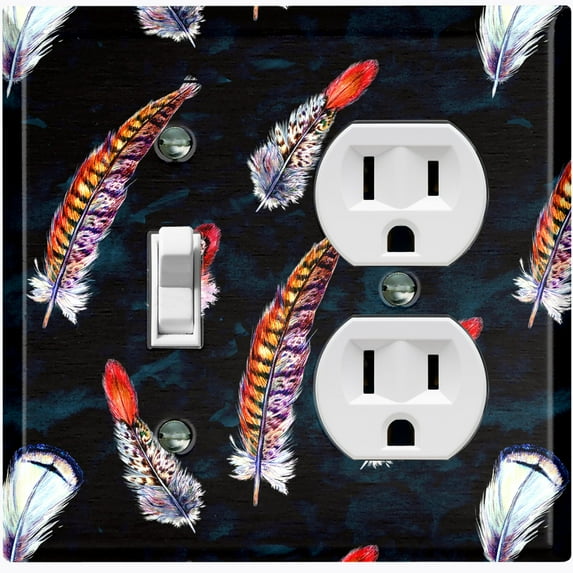 Metal Light Switch Plate Cover Elegant Feather Wallpaper FTH002