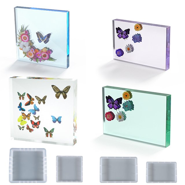 Molde de gota de cristal de bricolaje, marco de fotos cuadrado rectangular, molde de silicona de muestra de flor seca para mesa