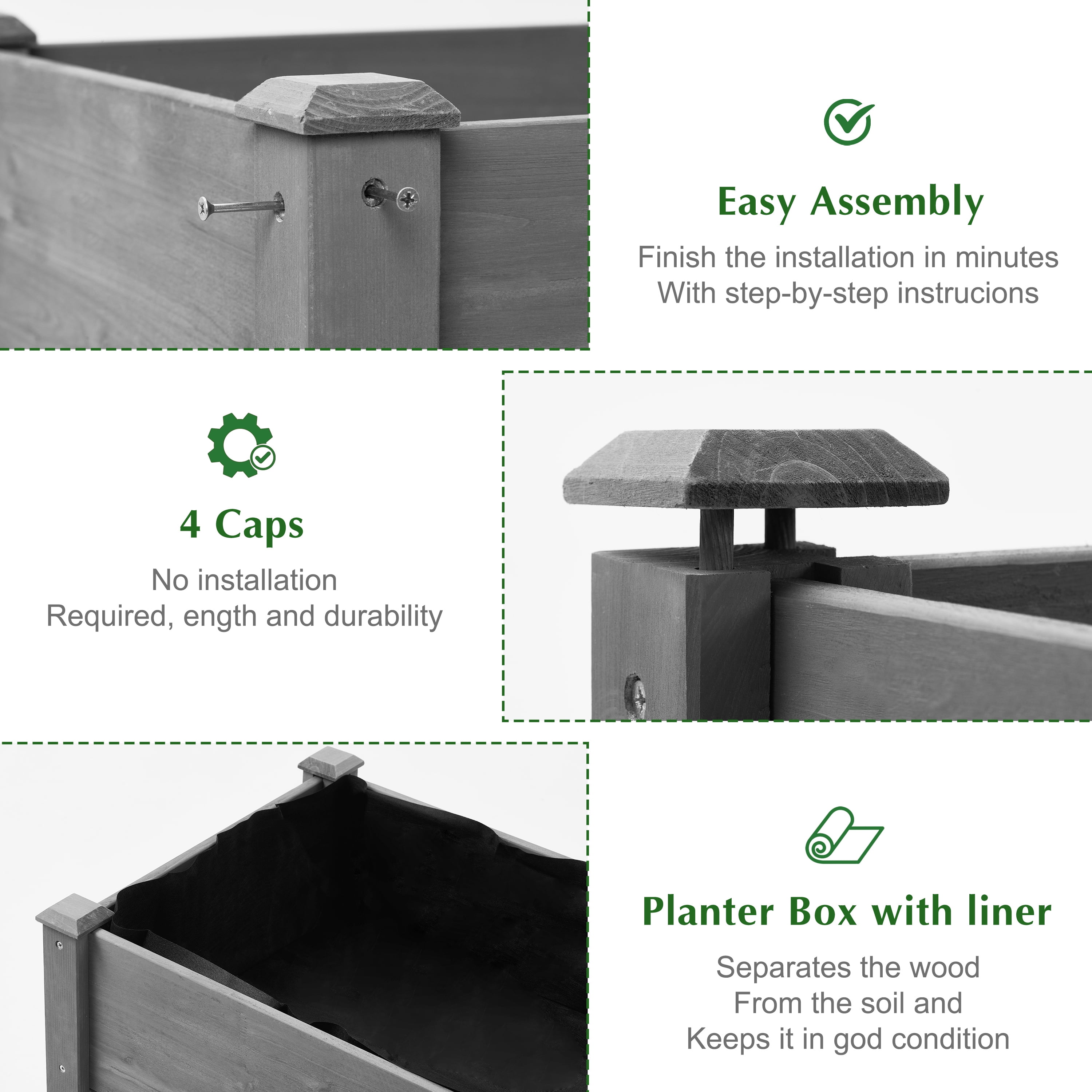 Raised Garden Bed with Legs, 48x24x30'', Outdoor Wood Elevated Planter Box, Thick Legs, w/Liner