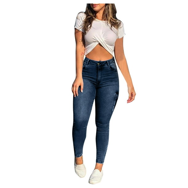 nsendm Womens Pants Female Adult plus Size Leggings for Women 3x Pocket  Casual Women's Full Jeans Tight Pants Leg Length Zipper Solid for Women  (Dark Blue, XL) 