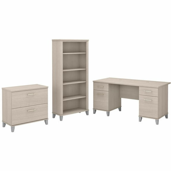 Somerset 60W Desk with File Cabinet & Bookcase in Sand Oak - Engineered Wood