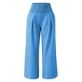 thumbnail image 4 of CAIVO Women Linen Pants Summer Solid Color Stretch Smocked High Waist Wide Leg Casual with Elastic Cuffs and Pockets Long Trousers, 4 of 4