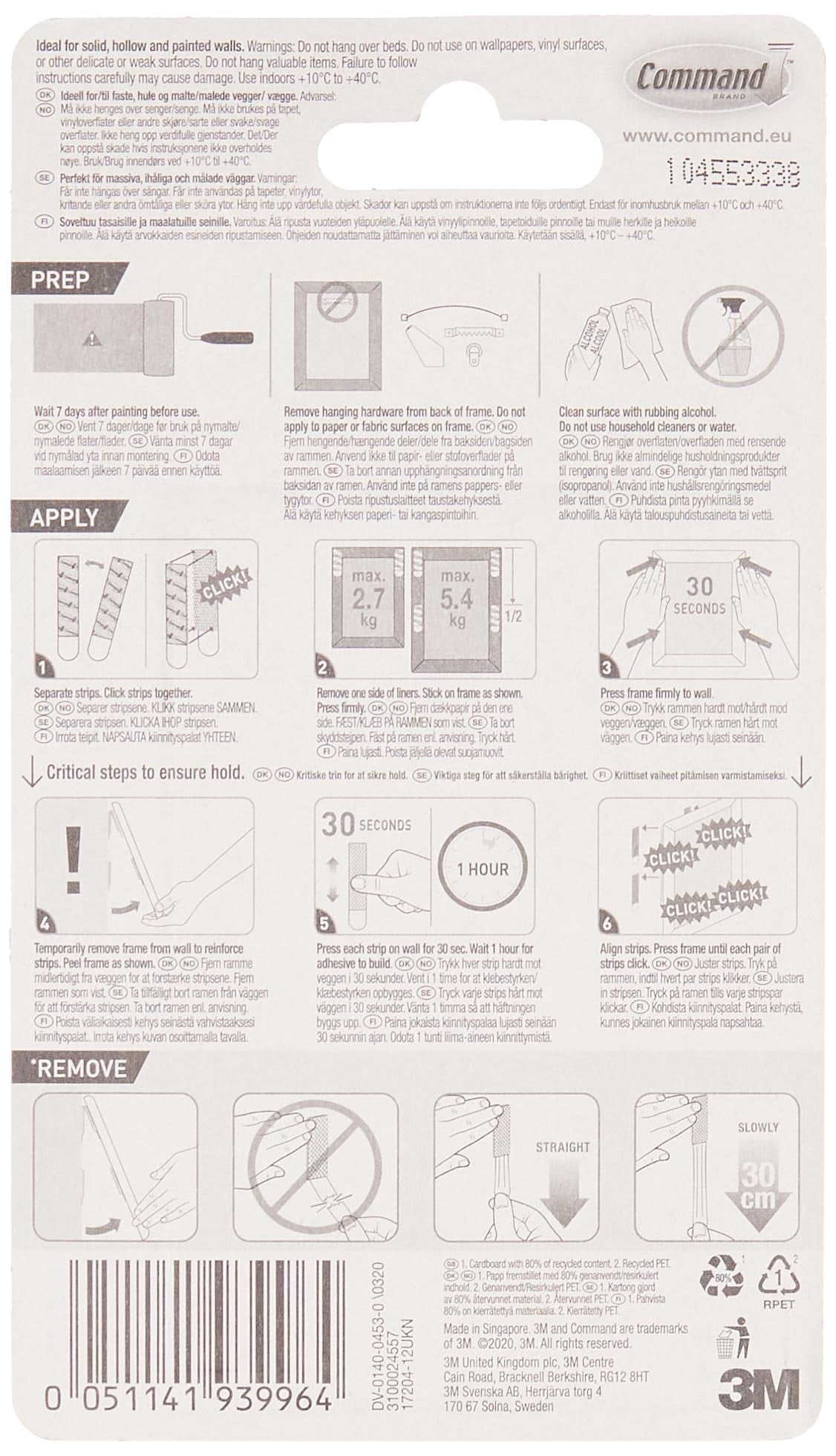 Command™ 17204-ef 3 m 12 Pairs White Picture Strips (Pack of 2)