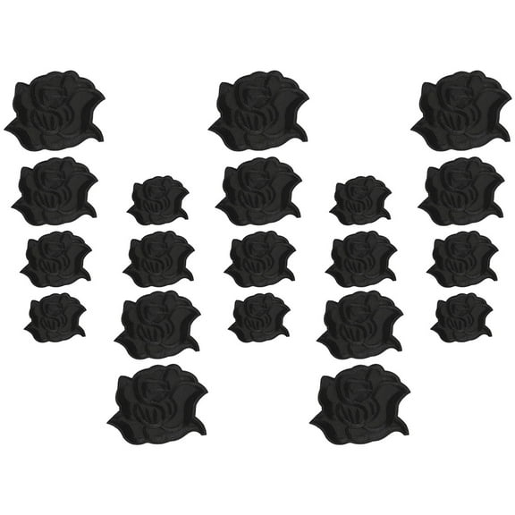 RENACLIPY 20Pcs Iron On Patches for Jeans Black Floral Shape Decoration Clothes Repair Craft Projects