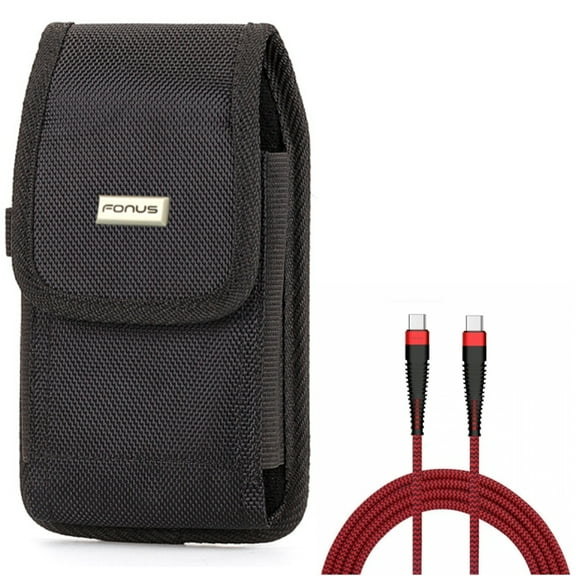 10ft PD Cable w Case Belt Clip for Samsung Galaxy S22 Ultra,S21,S21 Ultra,S21 S20 Ultra,S20 Plus,Ultra Fan Edition,Fan FE 5G - Type-C to USB-C Charger Cord Power, Rugged Holster Canvas