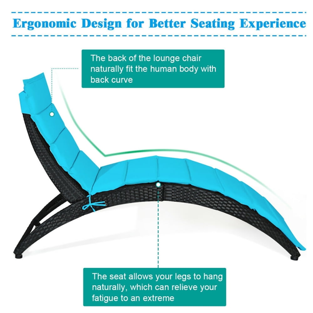 Aimee Lii Folding Patio Rattan Lounge Cushioned Portable Chair, Patio Loungers, Turquoise
