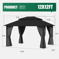 thumbnail image 6 of LazySunsets 12' X 12' Hardtop Gazebo with Double Roof Outdoor Gazebos for Patio Lawn and Garden Included Netting and Curtains, Gray, 6 of 9