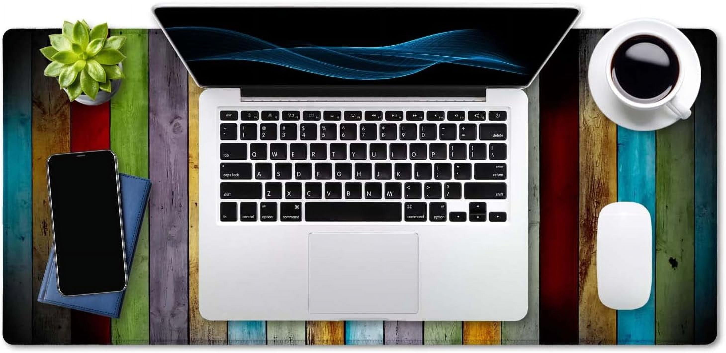 Large Mouse Pad, Full Desk XXL Extended Gaming Mouse Pad 35.5" X 15.7", Waterproof Desk Mat with Stitched Edge, Non-Slip Laptop Computer Keyboard Mousepad for Office & Home, Colorful Wood
