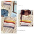 thumbnail image 4 of Suéter de punto para mujer, suéter de punto de manga larga con cuello redondo y rayas multicolor, informal, holgado, suave y transpirable, 4 of 5