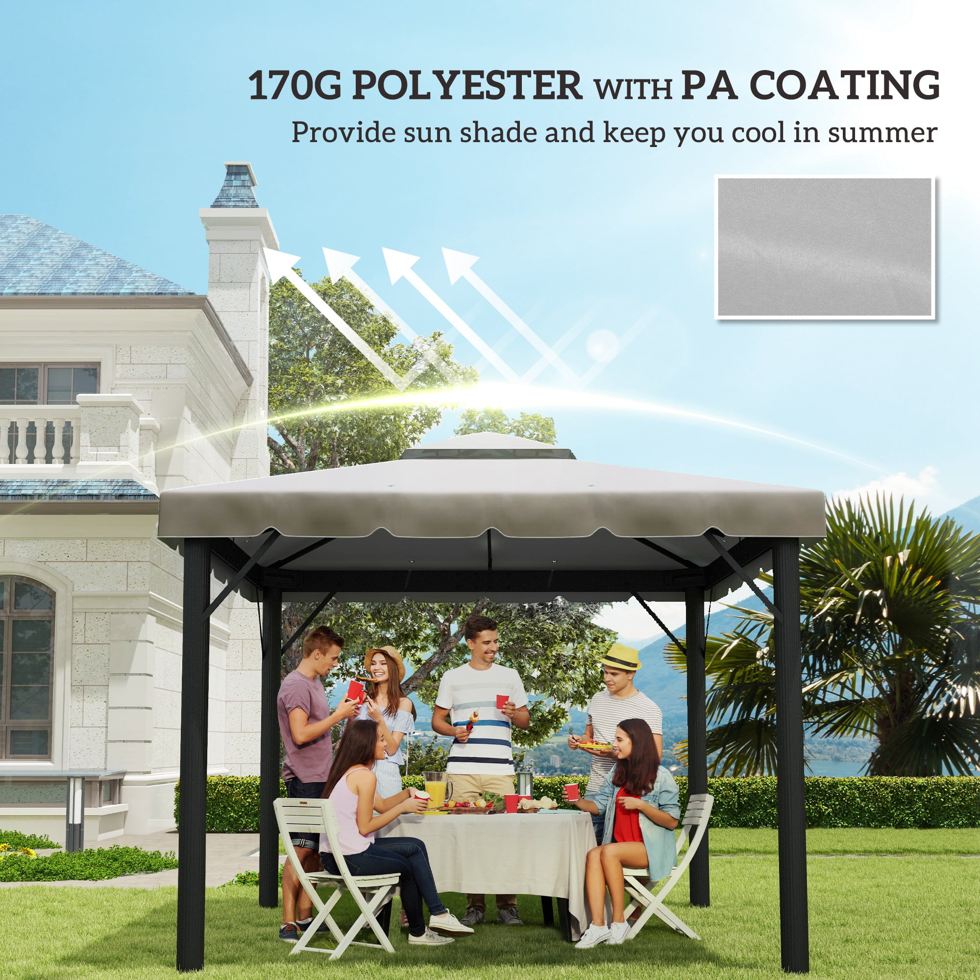 Outsunny 10' x 10' Gazebo Replacement Canopy, Double Roof Gazebo Top Cover (TOP ONLY), Light Gray
