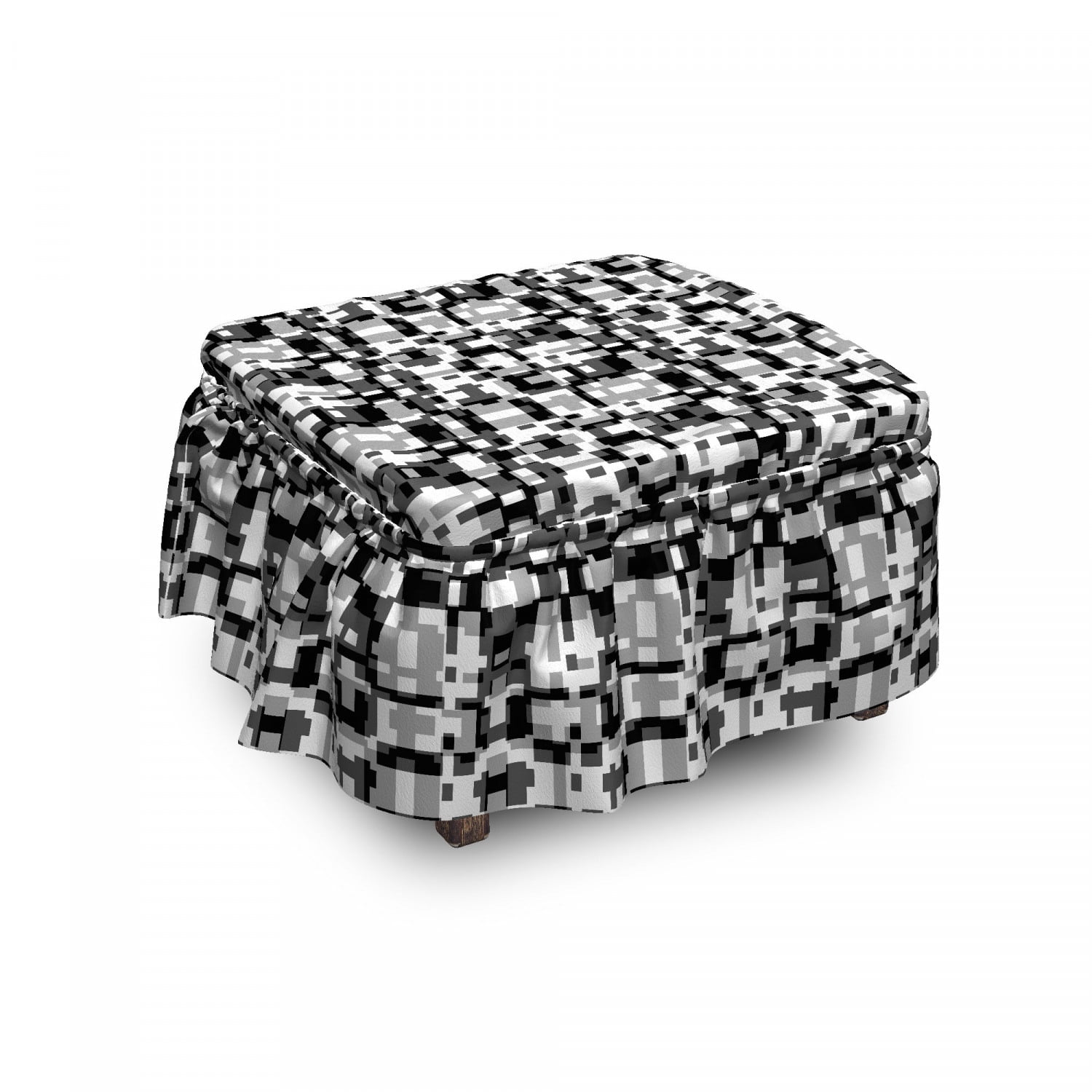 Abstract Ottoman Cover, Asymmetric Greyscale, 2 Piece Slipcover Set