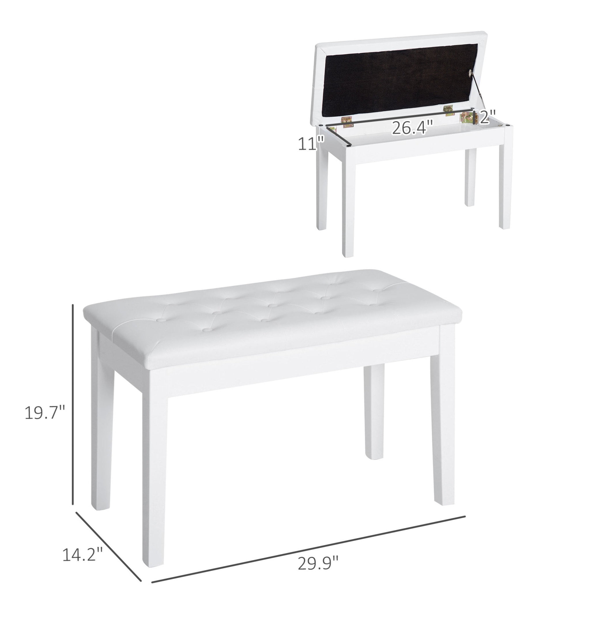 Piano Bench Duet Chair, White Faux Leather Padded Keyboard Bench, Wooden Frame, Button Tufted, for Performance & Lessons