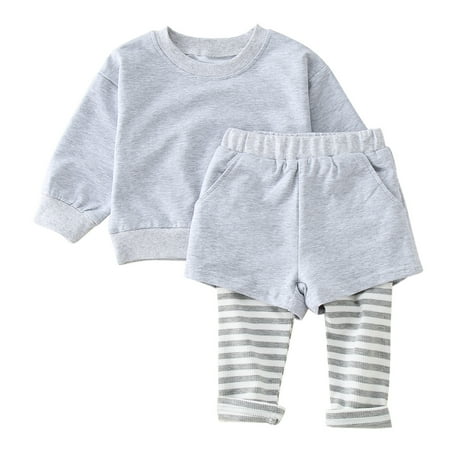 

Toddler Baby Boy Girl Clothes Set Striped + Sweatshirt Wear Tracksuit Tops Sports Pants 2PCS Outfits