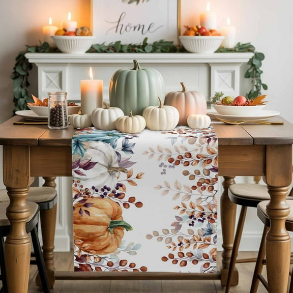 Fall Thanksgiving Cotton Linen Table Runner, Washable Table Runners for Kitchen, Dining Room, Holiday, Home Party Table Decor, 13x36 Inches