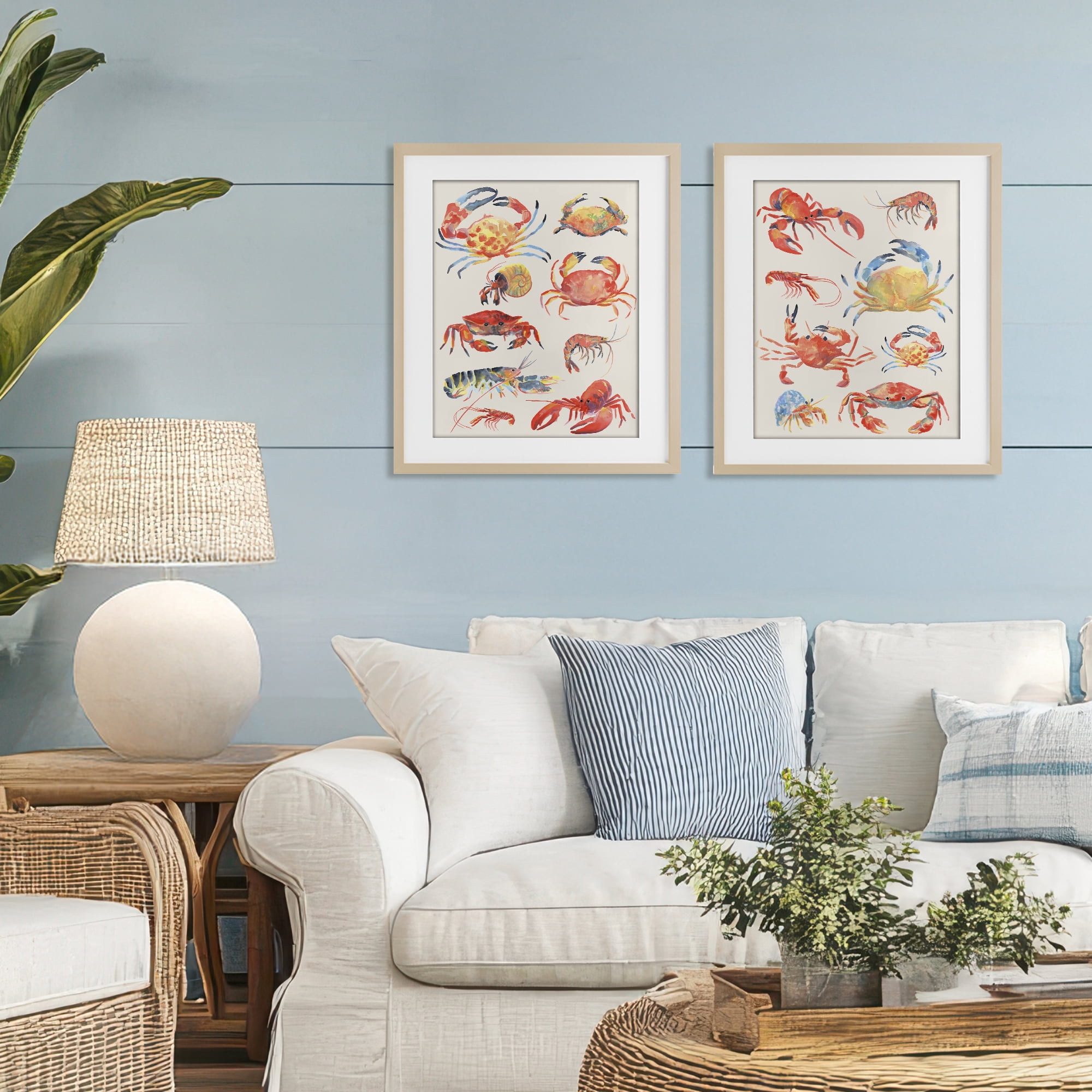 Stupell Industries Aquatic Crustacean Collection 2 Piece Birch Framed Print Under Glass Set, design by June Erica Vess