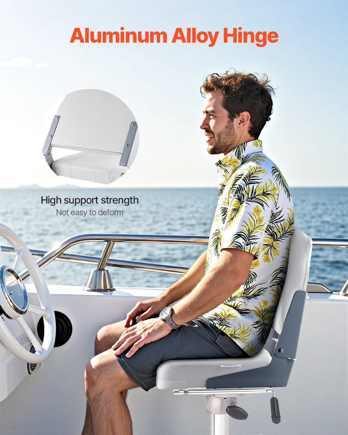 12 in x 50 ft Folding Fishing Boat Seat Low Backrest with Sponge Cushion White Waterproof PVC Leather Foam Comfort Durable Marine Outdoor Seat for Boats, Canoes, and Aluminum Decks