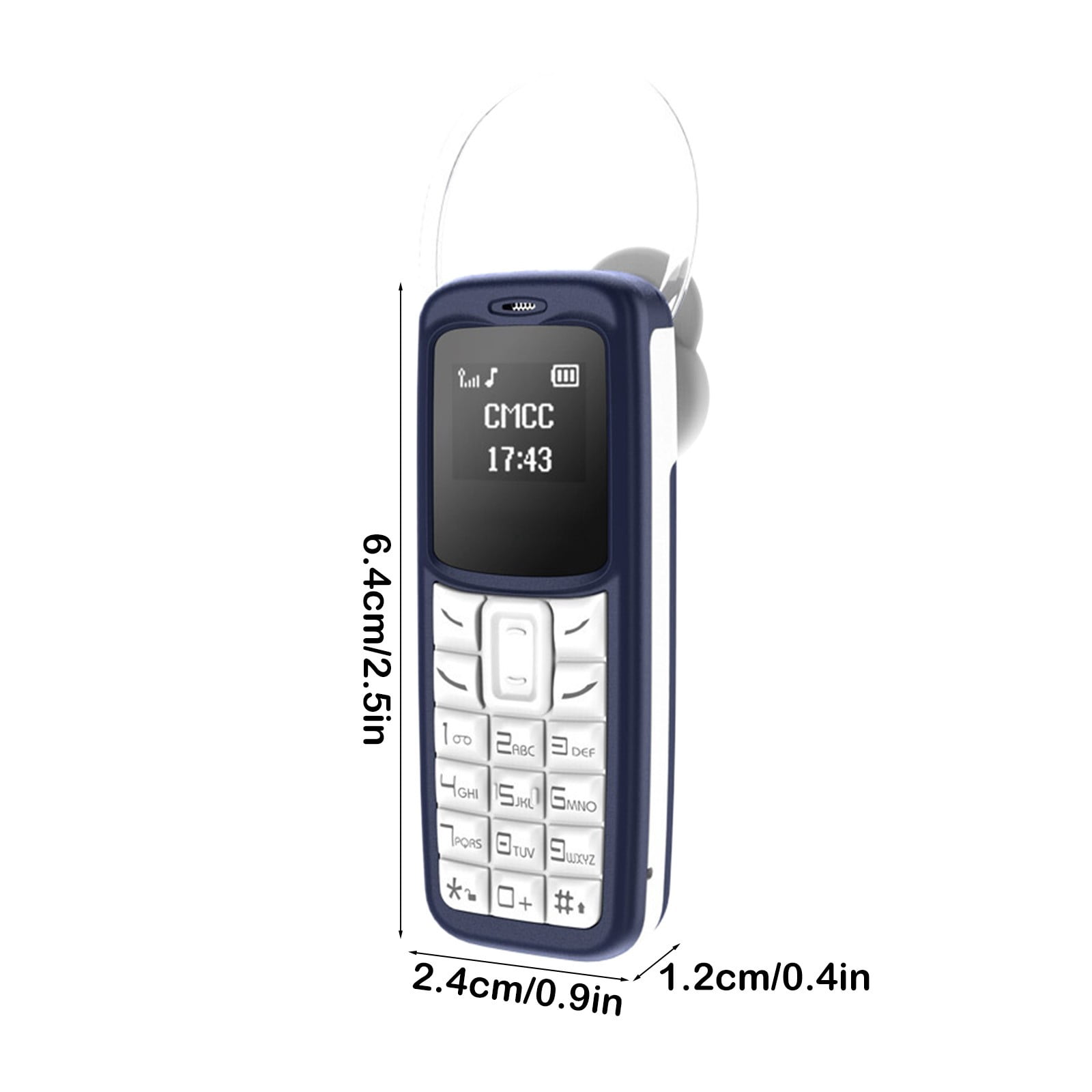 LACKUST Dual SIM Mini Cell Phone with Built-in Bluetooth Headset - Blue, Portable Backup Phone, Long Battery Life, Ear Hook Design, Multi-Language Support