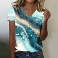 thumbnail image 2 of V-neck Casual Printed Summer T-shirt for Women 2025 Short Sleeve Baggy Pullover Tops Comfy Flowy Resort Outfits, 2 of 5