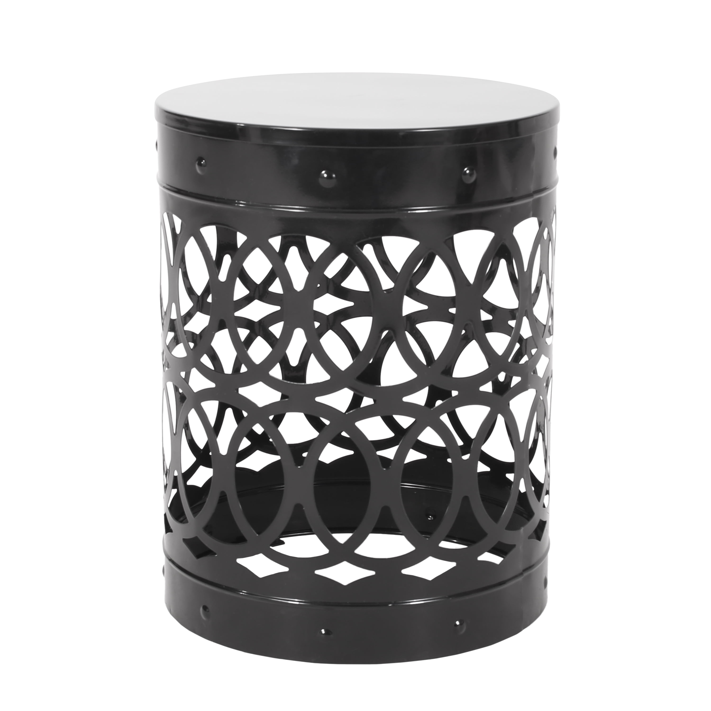 Mintazer Outdoor Side Table Set of 2, Modern Iron Cut PatioTable with Overlapping Circle Pattern, Black