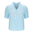 thumbnail image 4 of VBVC No Boundarie Women's Embroidered Blouse,Womens V Neck Short Sleeve Shirts,Plus Size Going Out Tops For Women,*Light Blue,Size M, 4 of 6