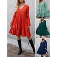 thumbnail image 4 of Vestido de manga larga para mujer Vestido de vacaciones con cuello en V y línea A MABOTO Vestido, 4 of 7