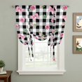 thumbnail image 2 of Valentine's Day Balloon Curtains for Living Room/French Door, Spring Roses Pink Bows Black White Plaid Tie Up Curtains 63 Inch Length Energy Saving Kitchen Curtains Shades for Windows 42"x63", 2 of 8
