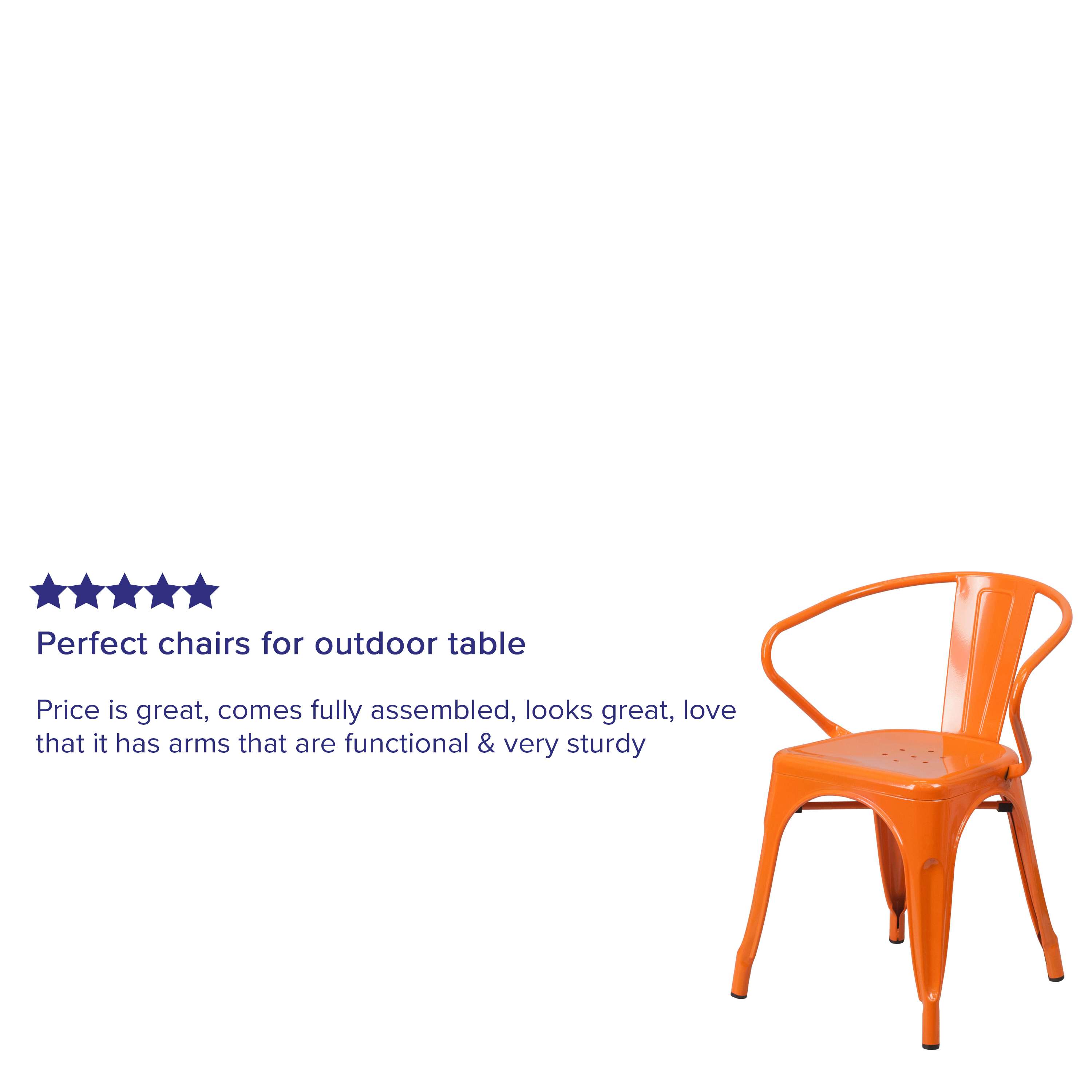 Flash Furniture Commercial Grade Orange Metal Indoor-Outdoor Chair with Arms - image 4 of 12