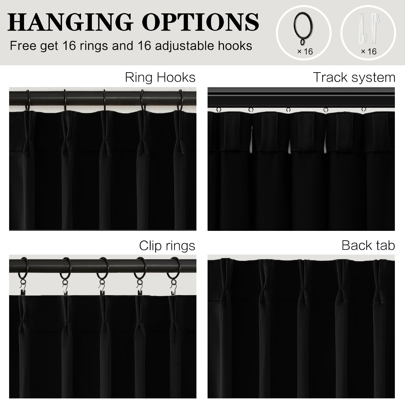 Galenzoov 40*84 inch 2 Panels Pinch Pleated Velvet Curtains for Home, Blackout Heat Blocking Window Curtains with Hooks for Bedroom,Living room,Office,Black