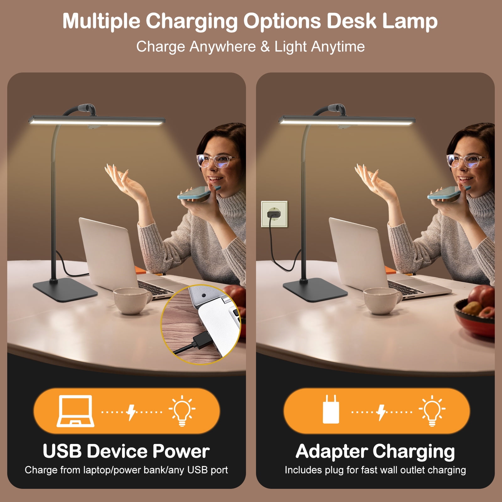 Lococo LED Desk Lamp, Tall Gooseneck, 5-Level Dimmable Brightness & Color for Home Office